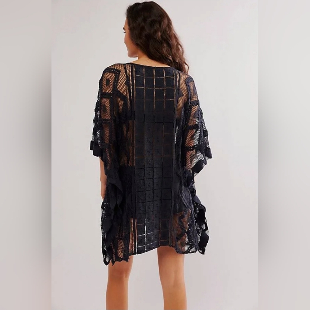 Free People Sunshine Crochet Kaftan in Black - Picture 3 of 7